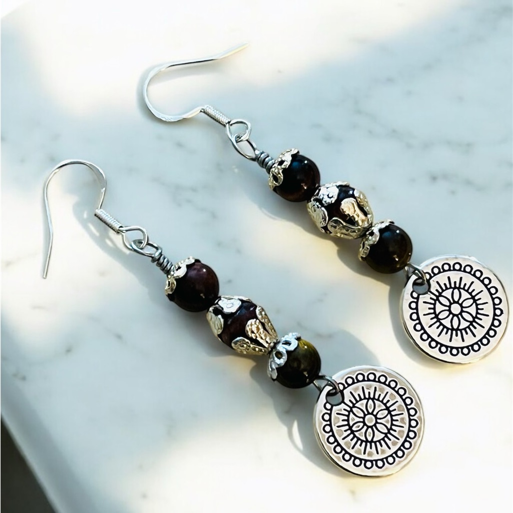 New Pretty Boho Tigers Eye Tribal Flower Charm Earrings 8$